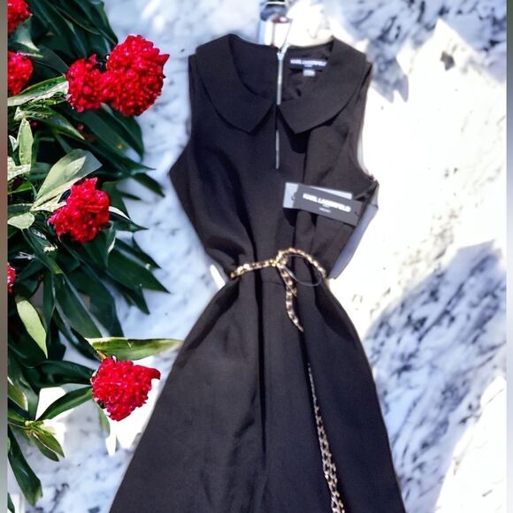 KARL LAGERFELD NWT SLEEVELESS CREPE JUMPSUIT BLACK SIZE 10 CROPPED WIDE LEG - Picture 3 of 8